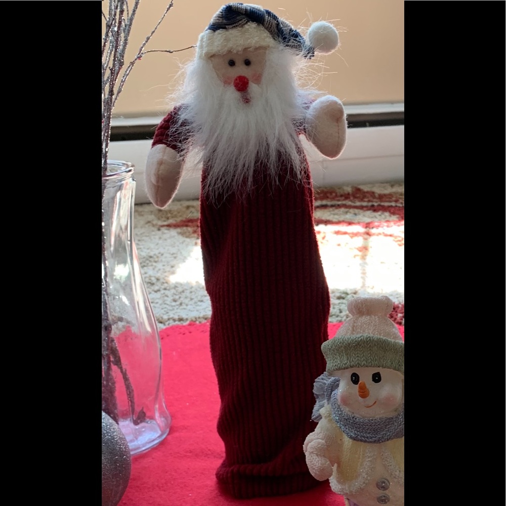 Holiday wine bottle cover and  2 candle holders